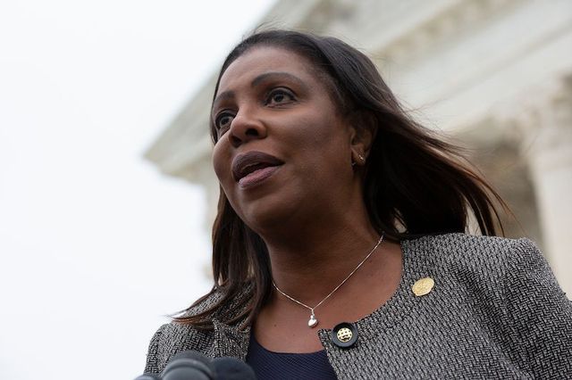 New York Attorney General Letitia James stands outside the Supreme Court in a November 2019 photo.